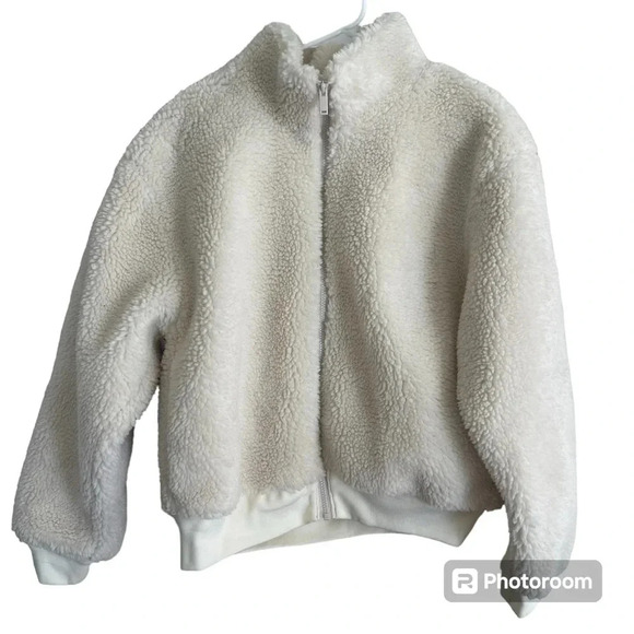 Aritzia Womens Large The Group Babaton Antic White Cream Sherpa Zip Jacket s - Picture 1 of 10